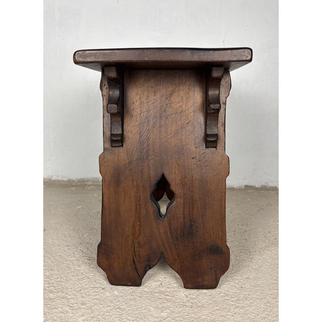 Rustic Hand-Carved Walnut Stool, 1910 For Sale - Image 9 of 13