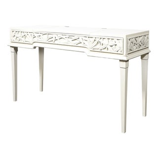 Mid-Century Vanity/Writing Desk W/ Carved Bamboo Motif Signed James Mont For Sale