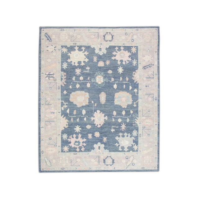 Blue & Pink Handwoven Turkish Oushak Rug 8'1" X 9'10" For Sale - Image 10 of 10
