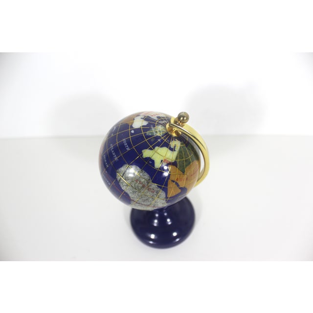 Vintage Gemstone Globe Lapis Lazuli and Semi Precious Stones Desk Top Small Office Decor, Collector Gift For Sale - Image 6 of 12