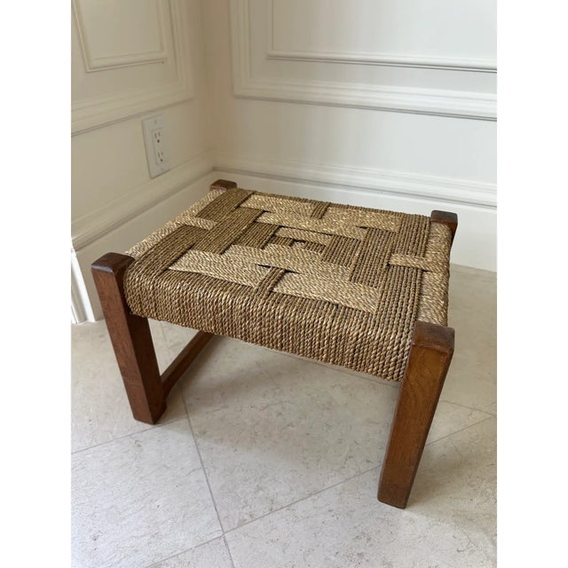 Vintage French Audoux Minet Style Handcarved Woven Rope & Oak Stool For Sale - Image 18 of 18