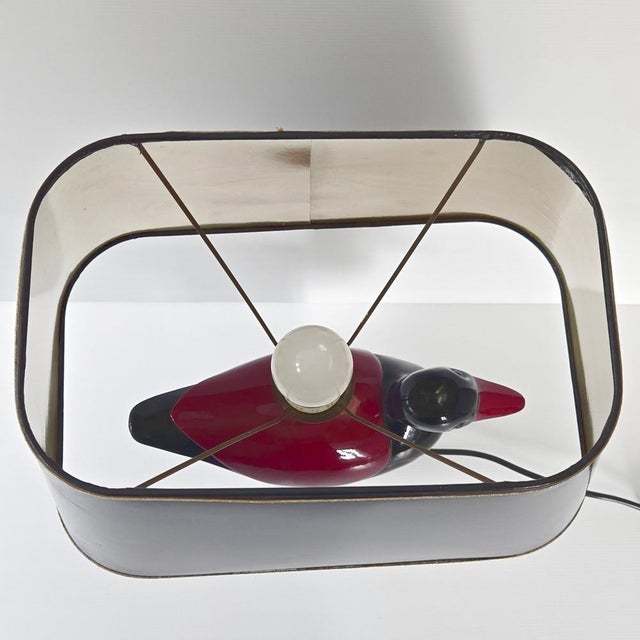 Vintage Italian Duck Table Lamp in Black and Burgundy Lacquered Wood, 1970s For Sale - Image 11 of 16