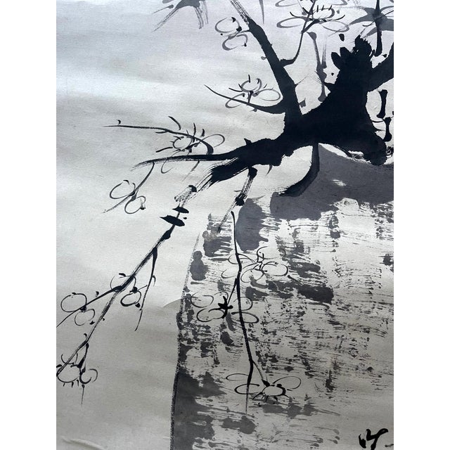 Antique Japanese Ink Hanging Scroll Hidaka Tetsuo with Wood Storage Box For Sale - Image 9 of 13