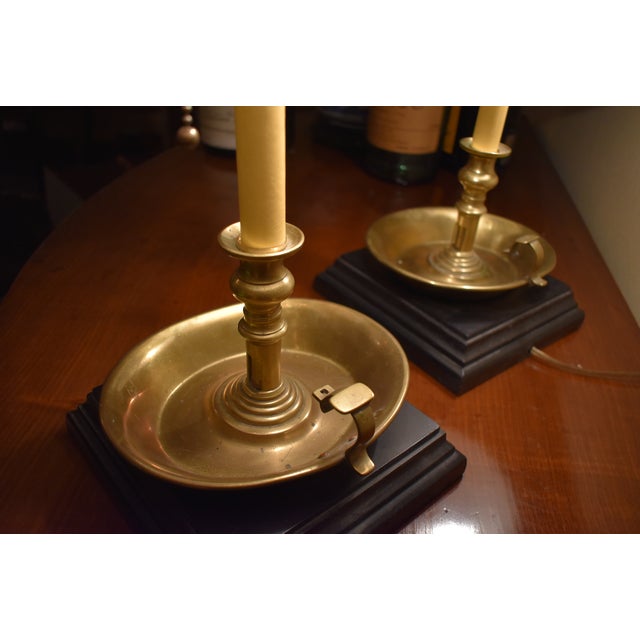 19th Century 19th Century Large English Brass Chamber Stick Lamps - a Pair For Sale - Image 5 of 8