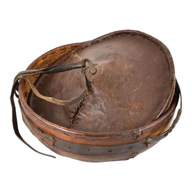 20th Century Lidded Leather Basket For Sale