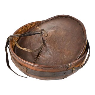 Late 20th Century Lidded Leather Basket For Sale