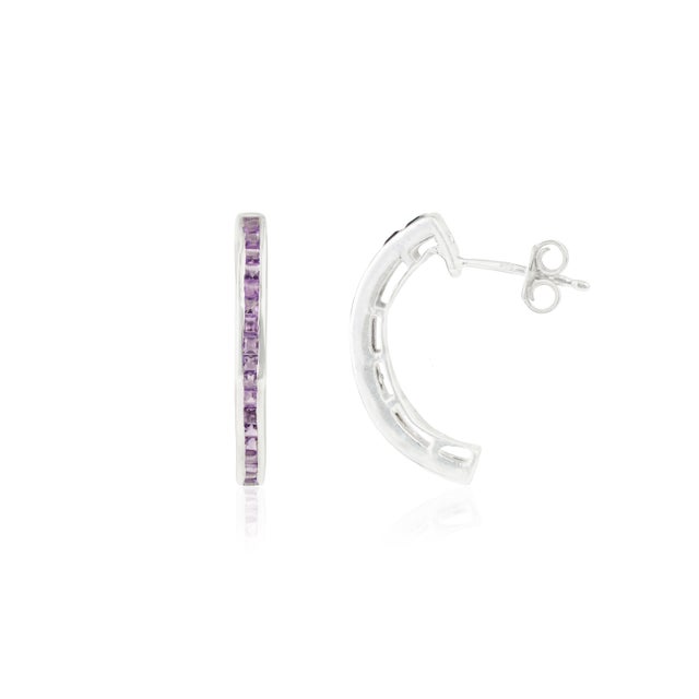 Not Yet Made - Made To Order Purple Amethyst 0.72 Carat Gemstone Half Hoop Earrings- 2 Pieces For Sale - Image 5 of 9