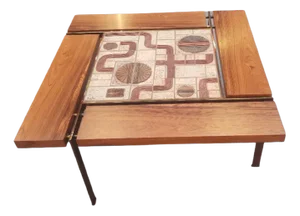 Coffee Table in Rosewood with Brass and Ceramic by Svend Aage Jessen