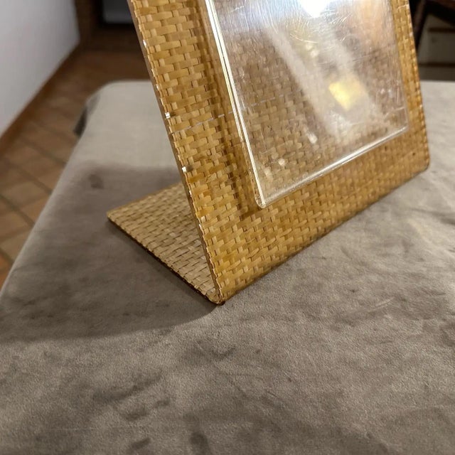 Modern 1970s Christian Dior Home Style Modern Wicker and Plexiglass Picture Frame For Sale - Image 3 of 11