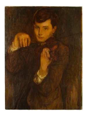 Early 20th Century Portrait of a Young Musician Oil Painting by Leonard Watts