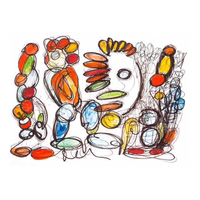 The Birds – Abstract Composition in Oil Markers & Acrylics on Paper, 18 × 24 In For Sale