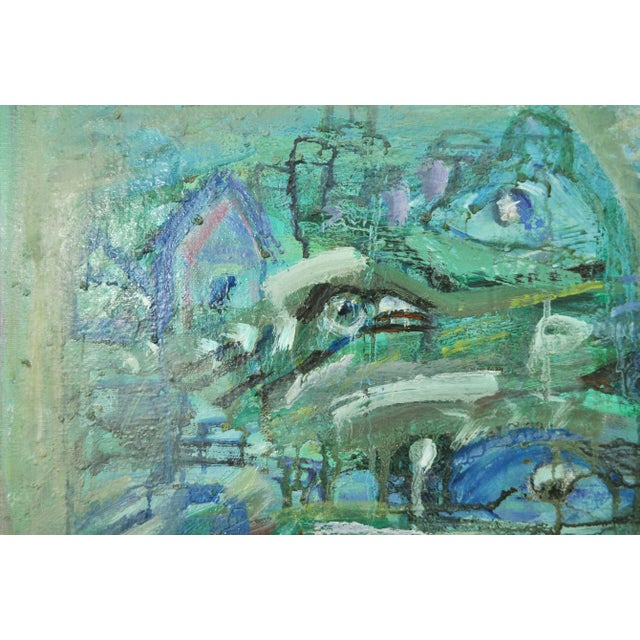 Mette Birckner, Abstract Impressionist Turquoise Town with Animals, 2018, Oil on Canvas For Sale - Image 6 of 10