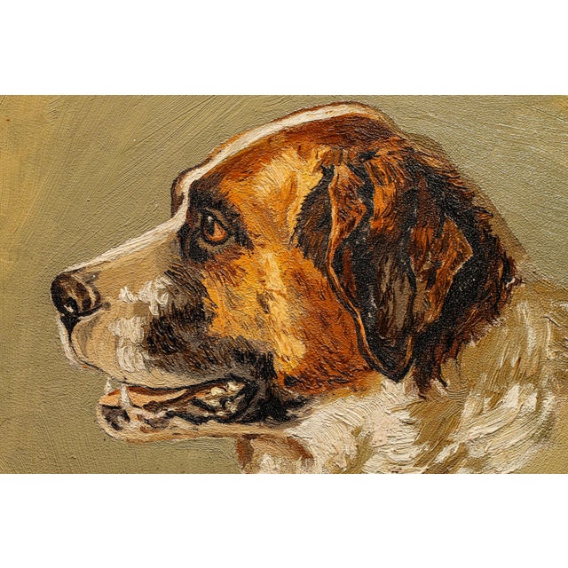 19th Century Victorian Antique Oil Painting Portrait of Pet St. Bernard Dog Ornate Gold Frame For Sale - Image 5 of 12