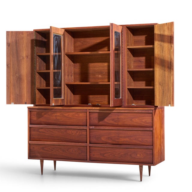 Jack Cartwright for Founders Style Mid Century Walnut Credenza With Hutch For Sale In Chicago - Image 6 of 6