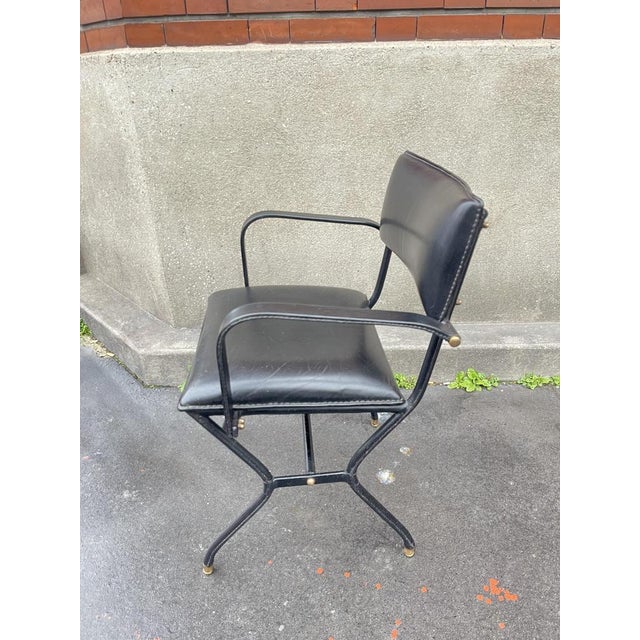 Mid-Century Modern Stitched Leather Armchair by Jacques Adnet, 1950s For Sale - Image 3 of 11