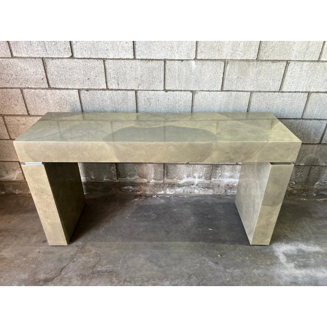 Wood Modern Faux Parchment Lacquered Console by Sally Sirkin Lewis for J. Robert Scott For Sale - Image 7 of 13