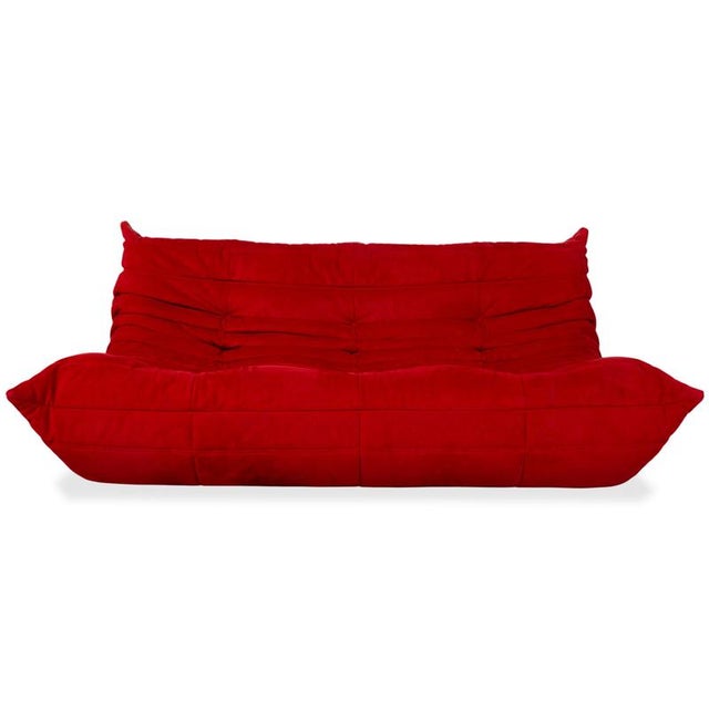 Togo Fabric Three-Seater Sofa Couch in Red by Michel Ducaroy for Ligne Roset For Sale - Image 13 of 13