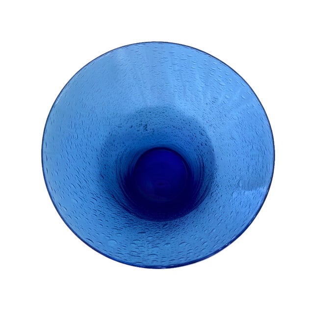 1960s Large Mid-Century Modern French Hand-Blown Cobalt Blue Bubble Glass Vase from Biot, 1960s For Sale - Image 5 of 8