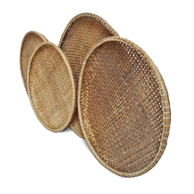 Bamboo Woven Round Tray Large For Sale In Los Angeles - Image 6 of 7