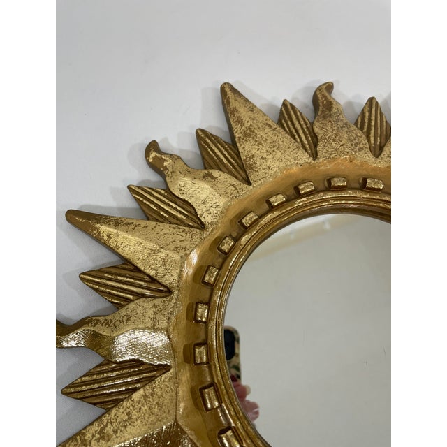 Vintage Mid Century Modern Gilded 12.5" Sunburst Wall Accent Mirror For Sale - Image 10 of 17