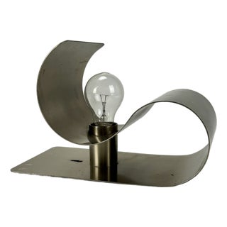 Mid-Century Modern Bent Brushed Steel Wall Lamp, 1970s For Sale