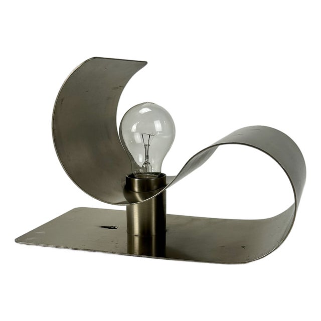 Mid-Century Modern Bent Brushed Steel Wall Lamp, 1970s For Sale