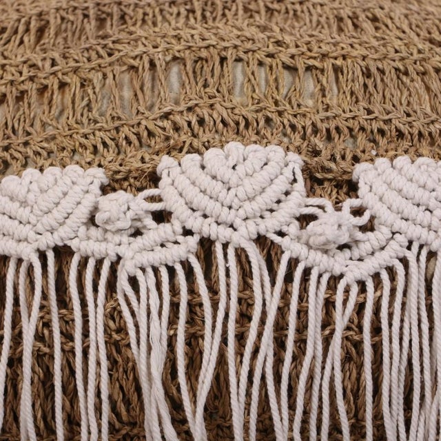 Contemporary Raffia Macrame Fringed Pouf For Sale - Image 3 of 6