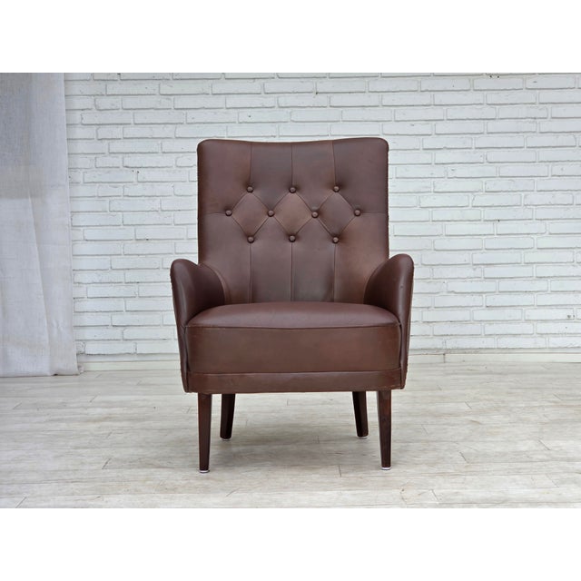 Brown Danish Armchair in Brown Furniture Leather, 1970s For Sale - Image 8 of 18