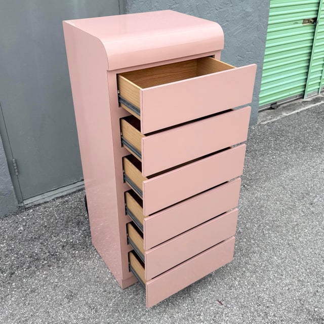 Postmodern Postmodern Pink Gloss Laminate Waterfall Highboy/Lingerie Armoire For Sale - Image 3 of 8
