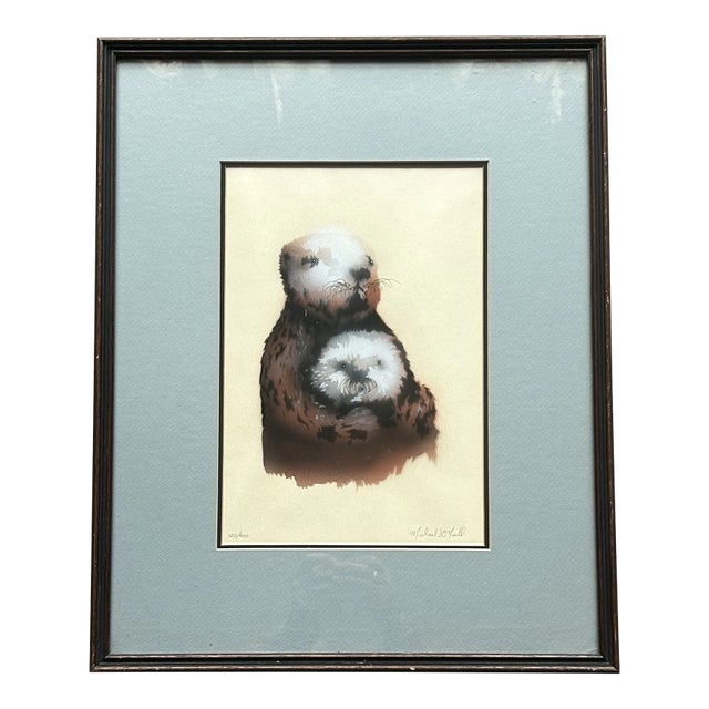 Original Vintage Framed Color Lithograph of Sea Otters by Michael O’Neill For Sale