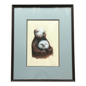 Original Vintage Framed Color Lithograph of Sea Otters by Michael O’Neill