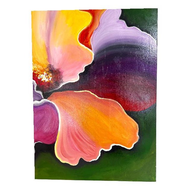 2020s Vibrant Abstract Floral Canvas For Sale - Image 5 of 6