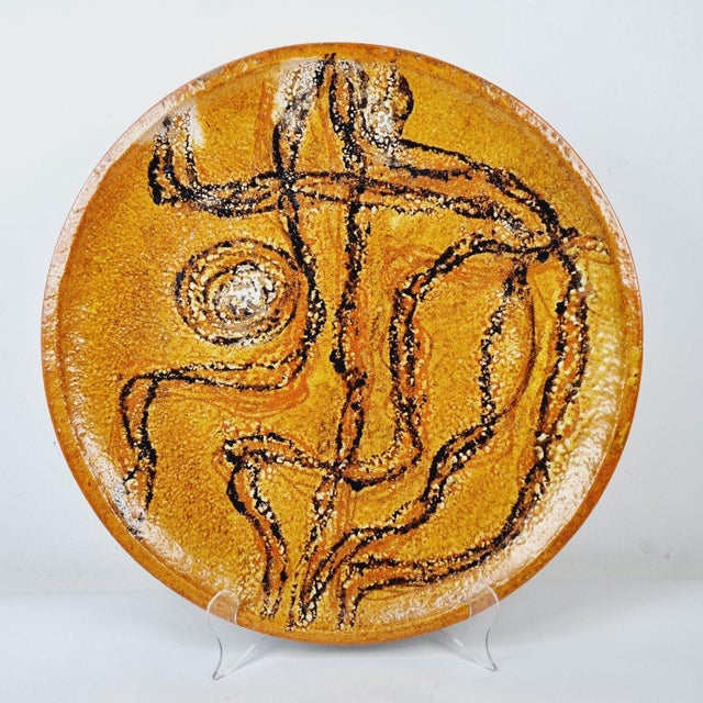Large Vintage Glazed Ceramic Wall Plate with Abstract Motif, 1960s For Sale - Image 9 of 14