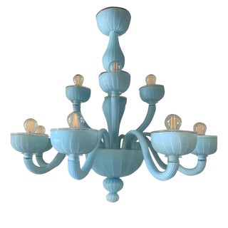 Matte Light-Blue Murano Style Glass Chandelier by Simoeng For Sale