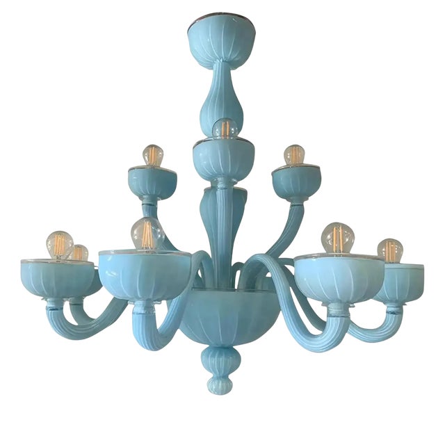 Matte Light-Blue Murano Style Glass Chandelier by Simoeng For Sale