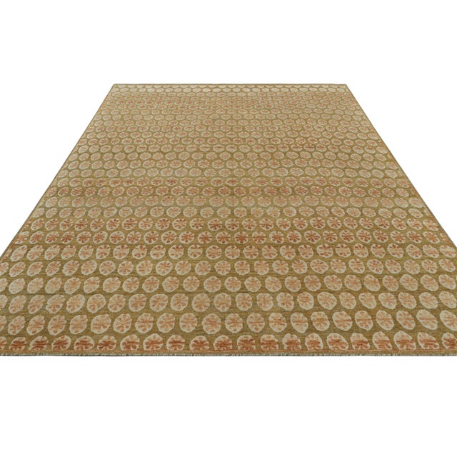 2010s Rug & Kilim’s Block Print Rug, Gold With Cream and Peach Floral Patterns For Sale - Image 5 of 7