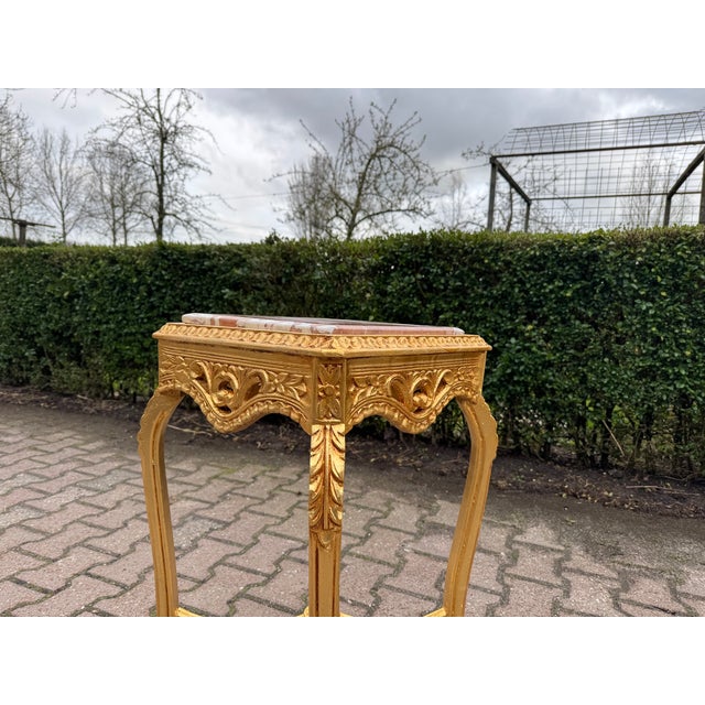 1970 French Louis XVI Gold Beech Pink Marble Tables - Pair For Sale - Image 13 of 17