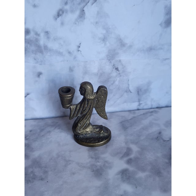 Metal Mid Century Brass Kneeling Angel Miniature Candle Holder For Sale - Image 7 of 14