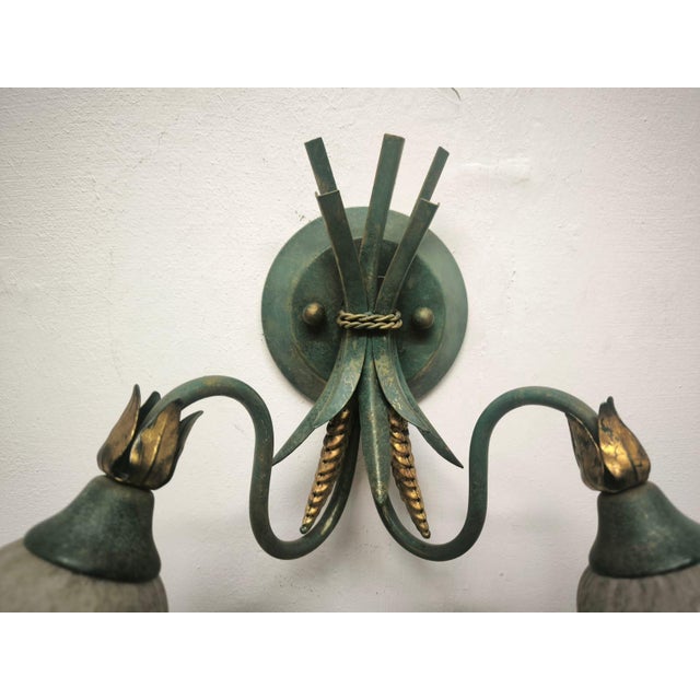 Baroque Two-Light Wheat Ear Wall Lamp with Murano Glass, 1980s For Sale - Image 3 of 10