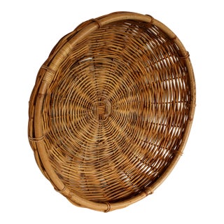 Large Vintage Woven Decorative Wall Basket For Sale