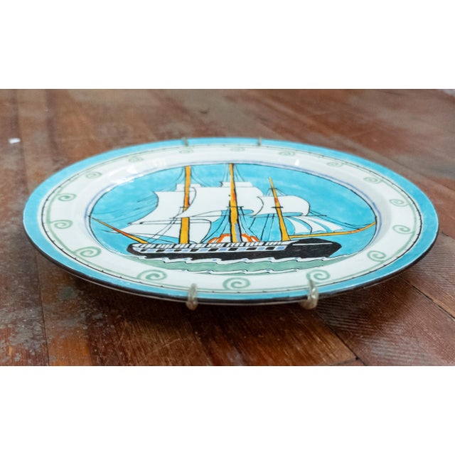 1920's Colorful English Wedgwood Decorative Wall Plate With Sailing Ship For Sale In New York - Image 6 of 9
