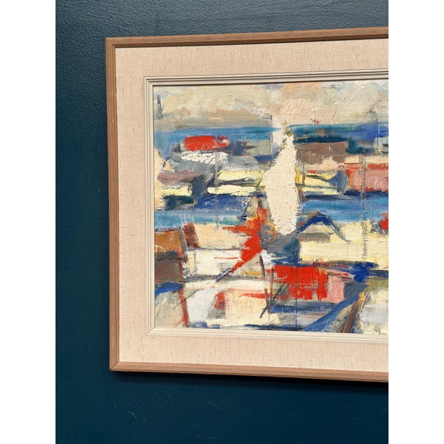 Modern Abstract Harbour Motif, 1950s, Oil on Canvas, Framed For Sale - Image 3 of 16
