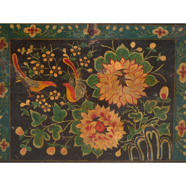 Brown Antique Chinese Painted Trunk For Sale - Image 8 of 11