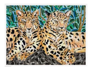 Twin Leopards by Jelly Chen in White Framed Paper, Small Art Print