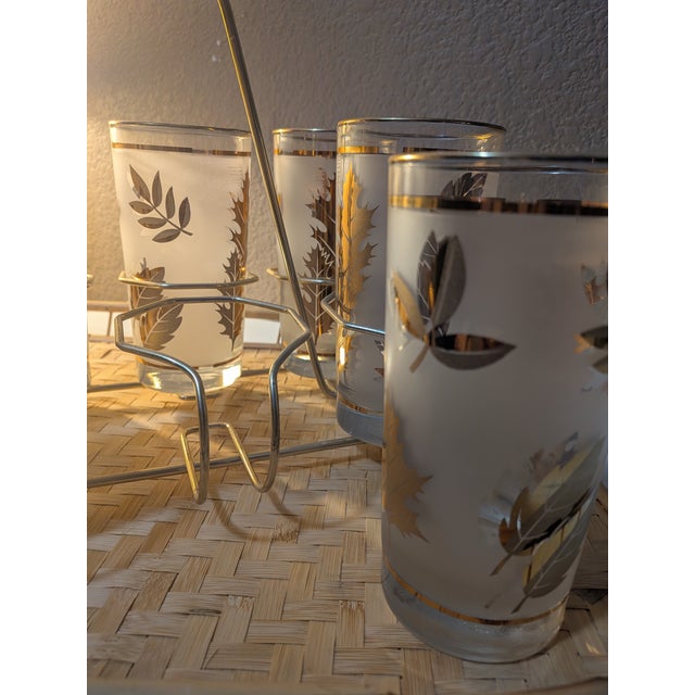 Libbey Glass Co. 1950s The "Socialite" Master Set: Libbey ‘Golden Foliage’ Archival Highballs | Cinematic Provenance | Investor Grade - Set of 9 For Sale - Image 4 of 9