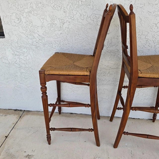 Ethan Allen Country French Wheat Sheaf Back Rush Seat Bar Stools Set of 2 For Sale - Image 13 of 18