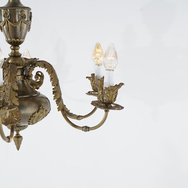 1940s Oversized Louis XV Style Brass & Bronze 6-Light Chandelier Circa 1940 For Sale - Image 5 of 9