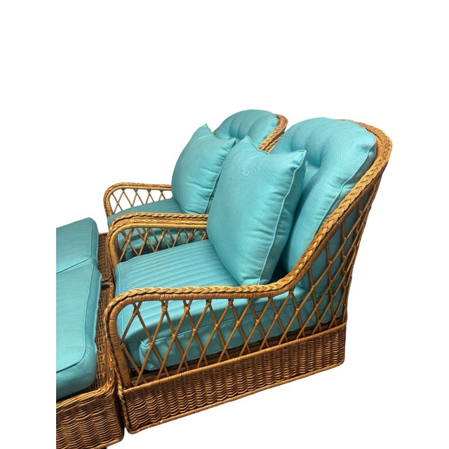 McGuire 2 McGuire Wicker Chairs With Ottoman For Sale - Image 4 of 10
