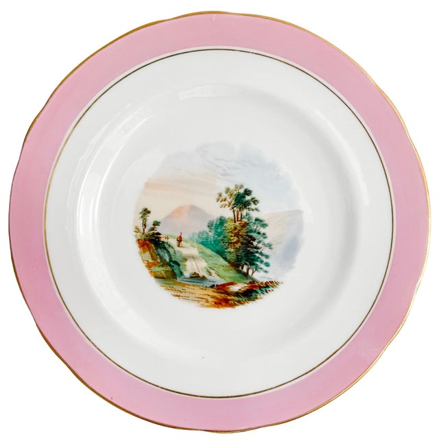 Pink Antique English Scenic Landscape Dinner Plates - Set of 10 For Sale - Image 8 of 12