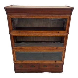 Antique Sectional Bookcase Lawyer Barrister Storage Case Arts and Crafts Two Drawers For Sale